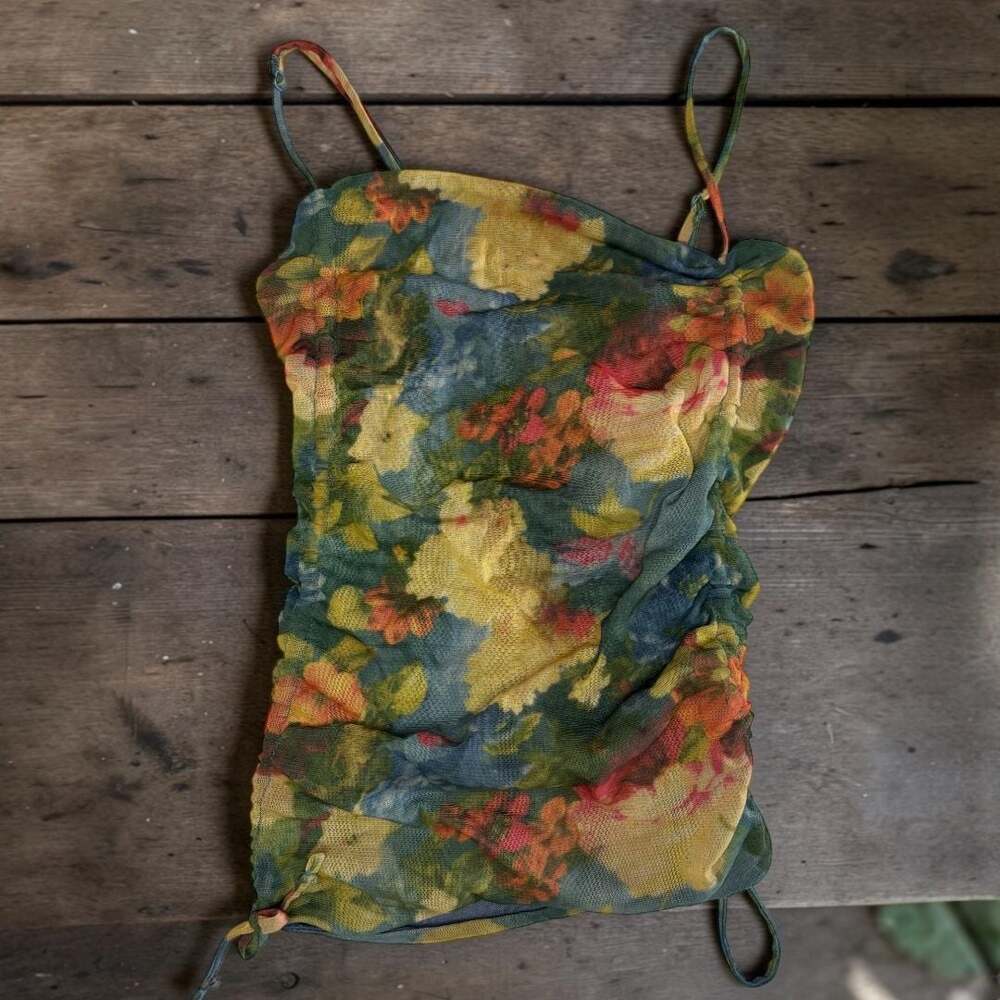 Urban Outfitters Floral Mesh Ruched Cami Top Size XS